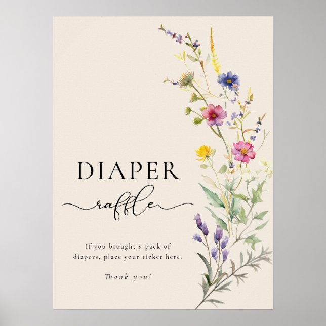 Beige Wildbloms Blommigt Baby Shower Raffle Poster (Framsidan)