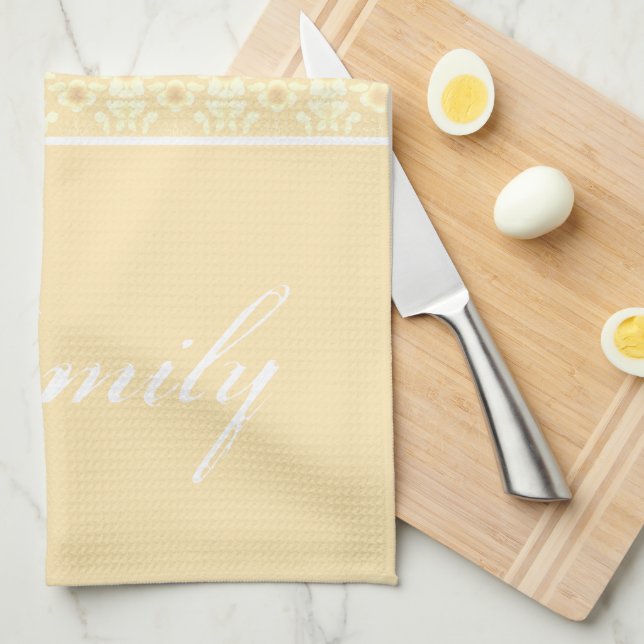 Beige with White Blommigt Kökshandduk (Vikt i Fjärdedel)