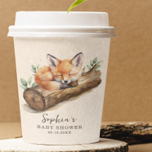 Beige Woodland Fox Baby Shower Paper Cup