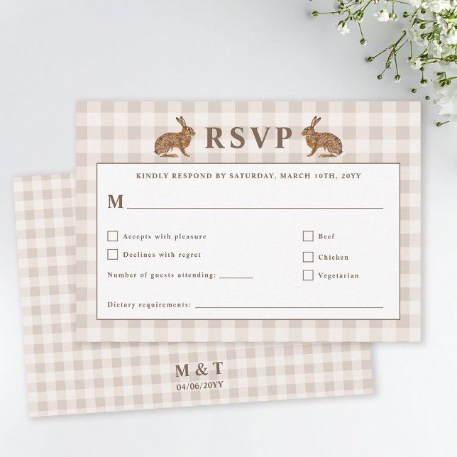 Beige Woodland Hare Bunnies Wedding RSVP Card OSA Kort (Skapare uppladdad)