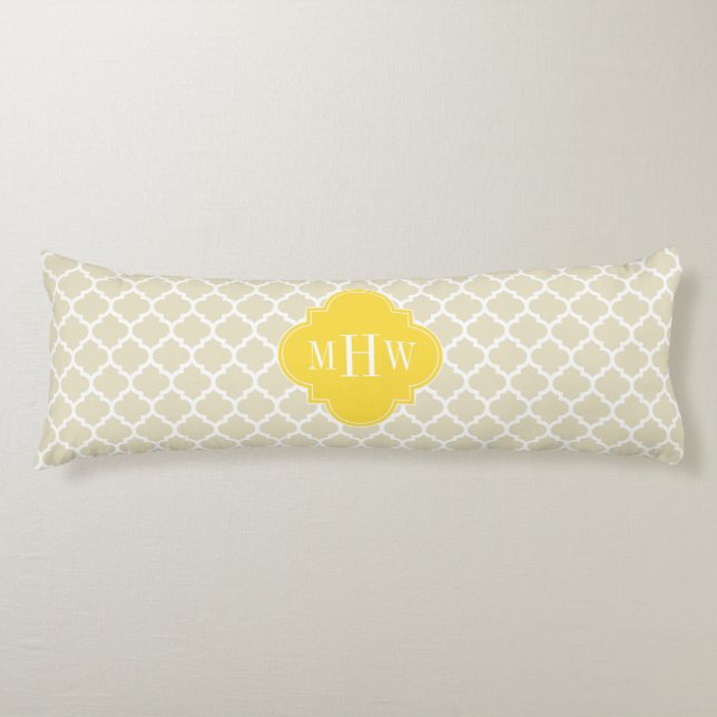 Beige, Wt Marockansk #5 Ananas 3 Initial Monogramm Kroppskudde (Framsidan)