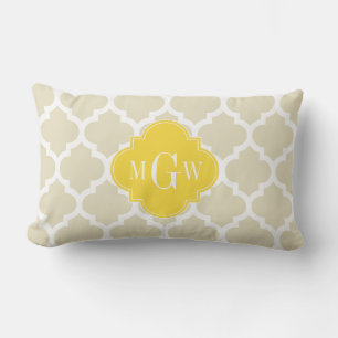 Beige, Wt Moroccan #5 Ananas 3 Initialer Monogram Lumbarkudde