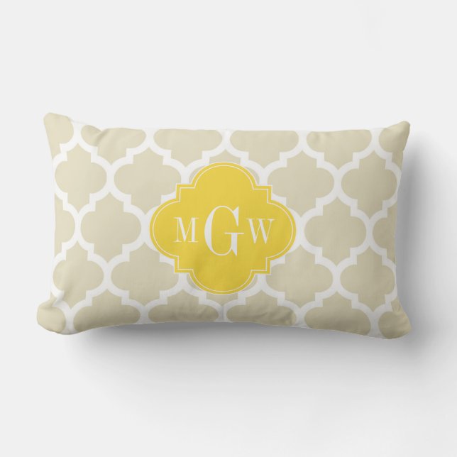 Beige, Wt Moroccan #5 Ananas 3 Initialer Monogram Lumbarkudde (Framsida)