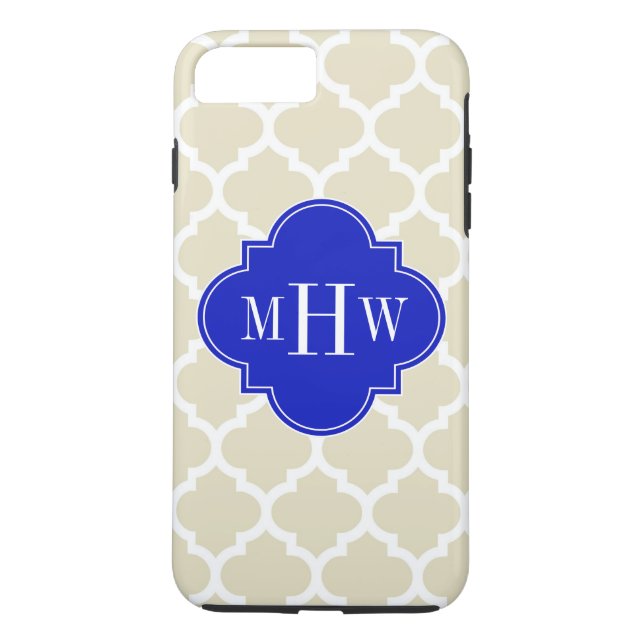 Beige Wt Moroccan #5 Royal Blue 3 Initial Monogram Case-Mate iPhone Skal (Baksida)