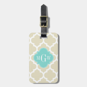 Beige, Wt Moroccan #5 Turkos 3 Initial Monogram Bagagebricka