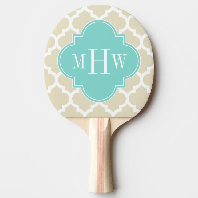 Beige, Wt Moroccan #5 Turkos 3 Initial Monogram Pingisracket (Framsidan)