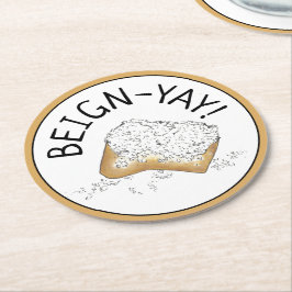 Beige-Yay! New Orleans NOLA Beignet Pastry Foodie Underlägg Papper Rund