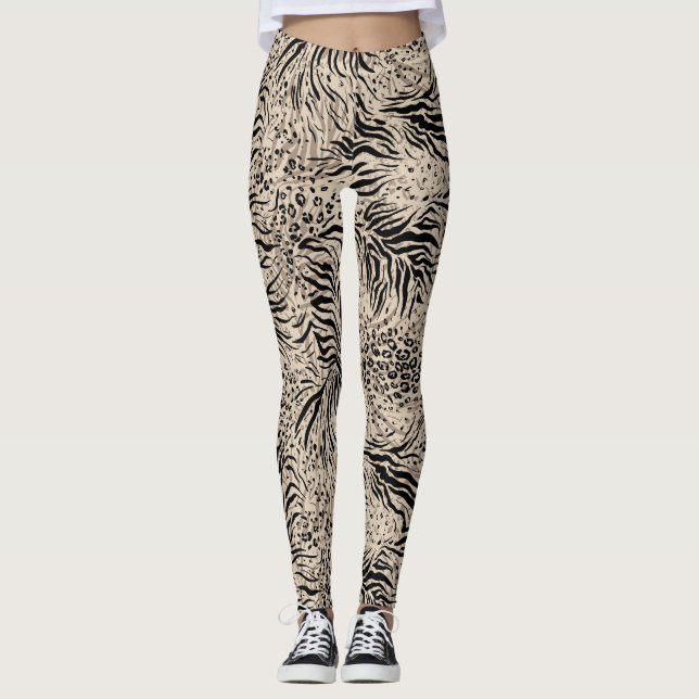 Beige Zebra tryck Women Leggings (Framsida)