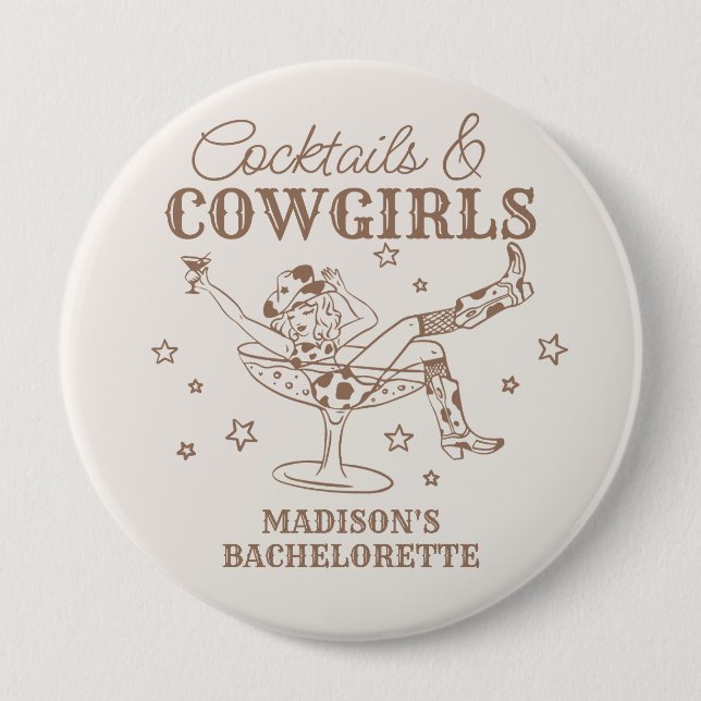 Beigecocktails och cowgirls möhippspresenter knapp (Framsida)