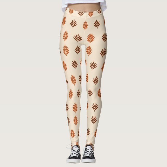 Beigefärgade och bruna blad leggings (Framsida)