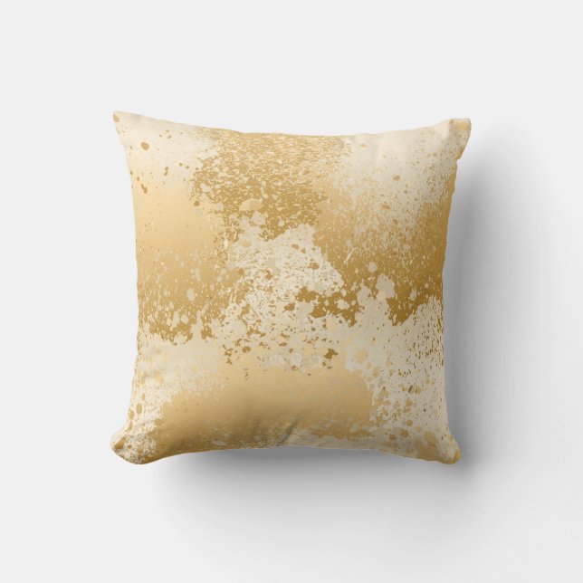 Beigen och guld målar splatteren kudde (Framsida)
