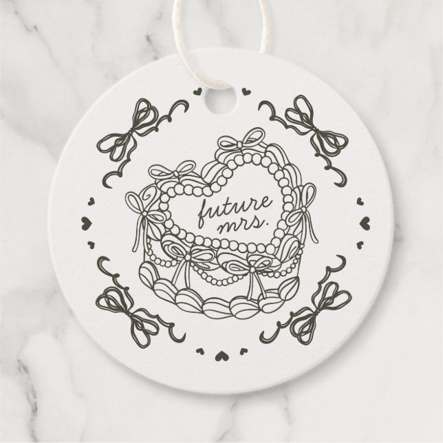 Beigfärgad Retro Hjärtcoquette Tårta Bröllopsdusch Gåvor Etiketter (Framsida)