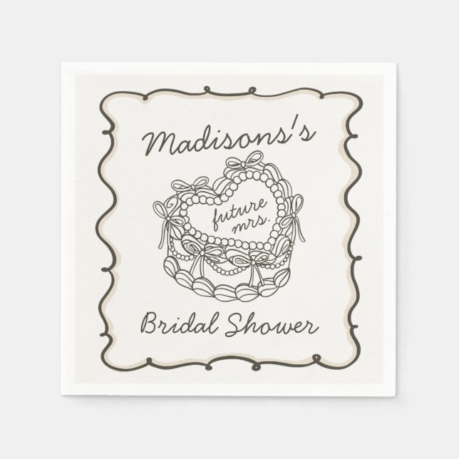 Beigfärgad Retro Hjärtcoquette Tårta Bröllopskalas Pappersservett (Framsidan)