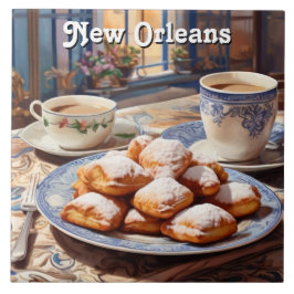 Beignets New Orleans Bakade Söta Gods Köket Kakelplatta