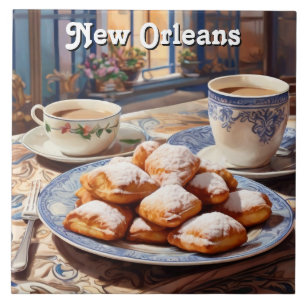 Beignets New Orleans Bakade Söta Gods Köket Kakelplatta