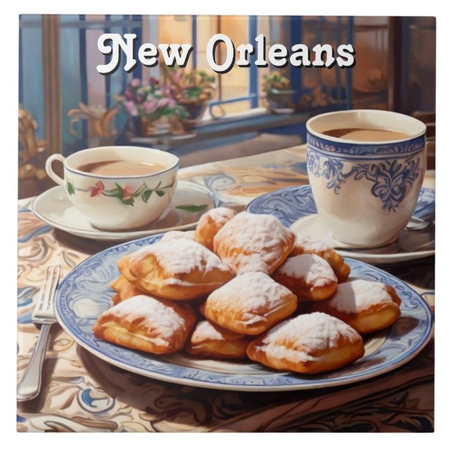 Beignets New Orleans Bakade Söta Gods Köket Kakelplatta (Framsidan)