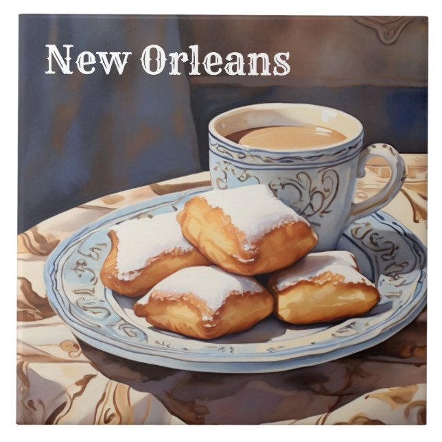 Beignets New Orleans-mat bakad efterrätt kök Kakelplatta (Framsidan)