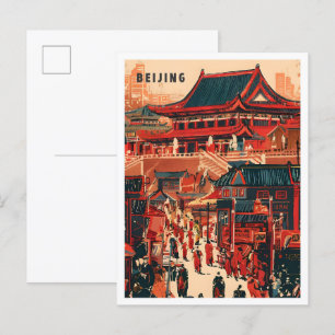 Beijing China Art Vintage resor Illustration Vykort