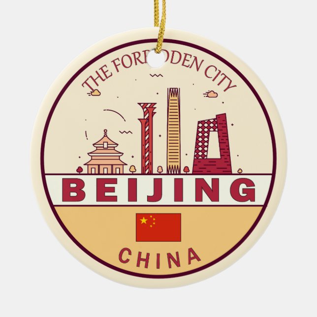Beijing China City Skyline Emblem Julgransprydnad Keramik (Framsidan)