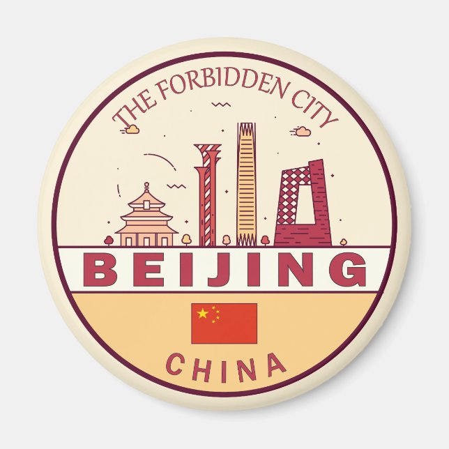 Beijing China City Skyline Emblem Magnet (Framsidan)