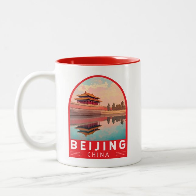 Beijing China Travel Art Emblem Två-Tonad Mugg (Vänster)
