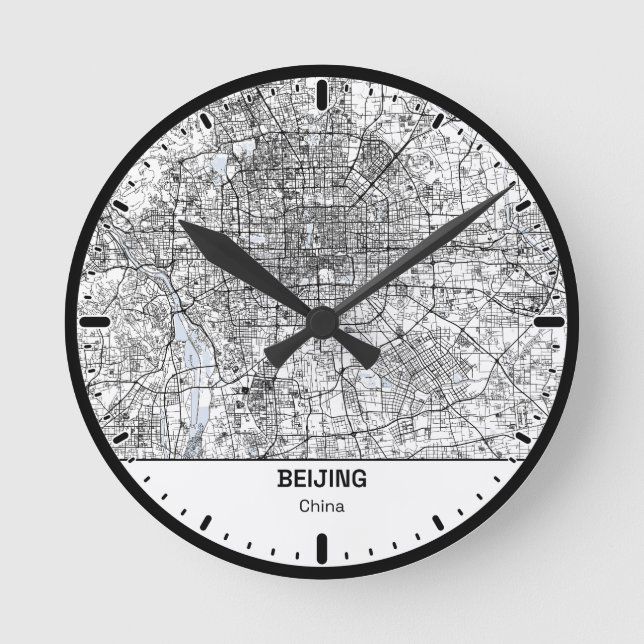 Beijing Clock City Line Art Rund Klocka (Framsida)