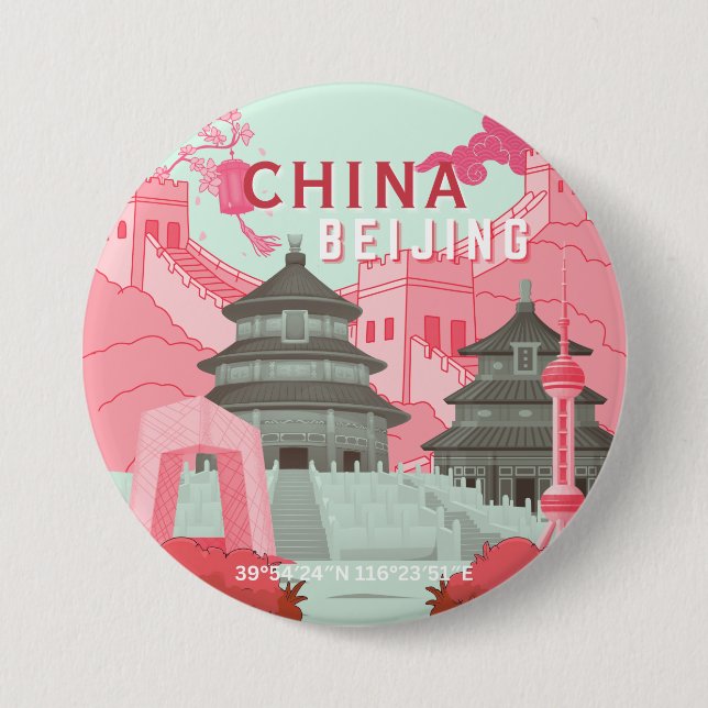 Beijing Kina Resaaffisch | Mintgrön, Rosa Konst Knapp (Framsida)