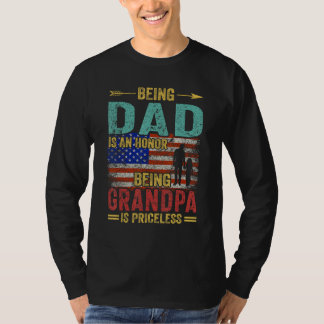 Being A Dad Grandpa  Retro  Fathers Day USA Flag T Shirt