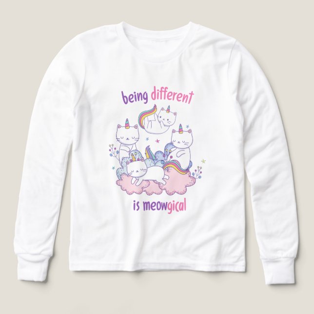 Being different is meowgical Funny unicorn cat T Shirt (Design framsida)