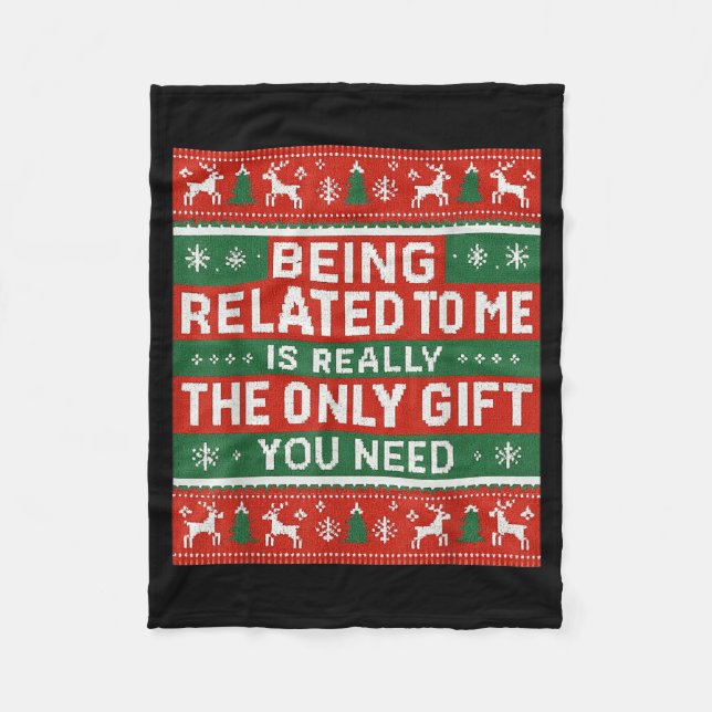 Being Related To Me Funny Ugly Christmas  Fleecefilt (Framsidan)