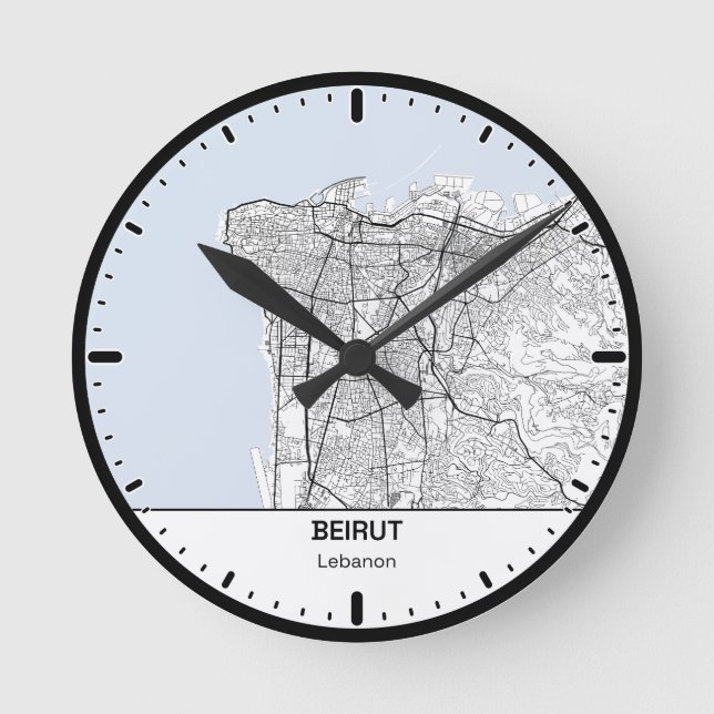 Beirut Clock City Line Art Rund Klocka (Framsida)