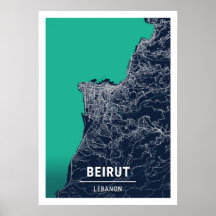 Beirut - Libanon Blue Mörk City Karta