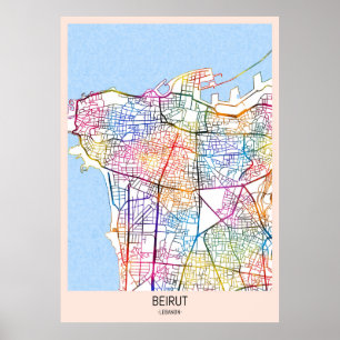 Beirut Libanon City Karta Poster