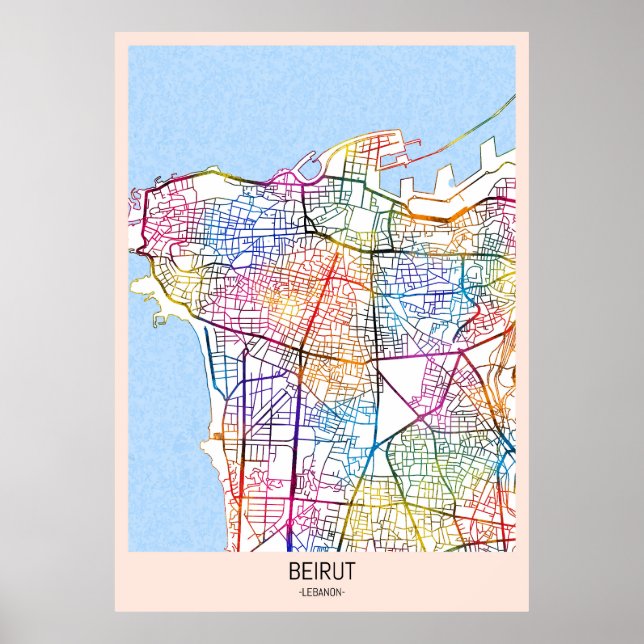 Beirut Libanon City Karta Poster (Framsidan)