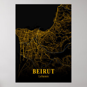 Beirut - Libanon Guld City Karta Poster