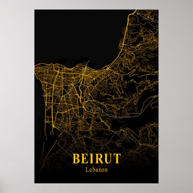 Beirut - Libanon Guld City Karta Poster (Framsidan)