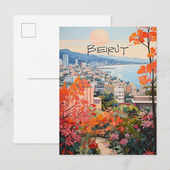 Beirut Libanon Resa Stad Estetik Vykort (Fram/baksida)