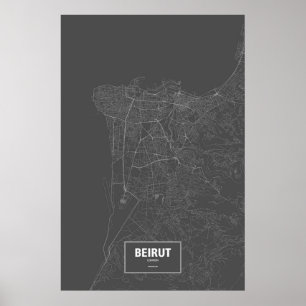 Beirut, Libanon (vitt på svart) Poster