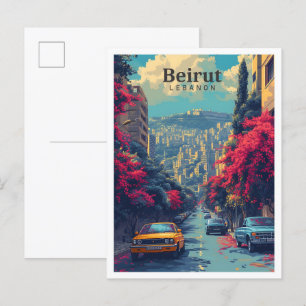 Beirut Libanons Vintage Art Travel Illustration Vykort