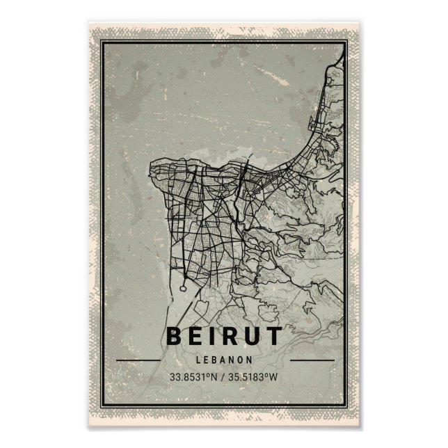 Beirut map print poster canvas | Lebanon (Framsidan)