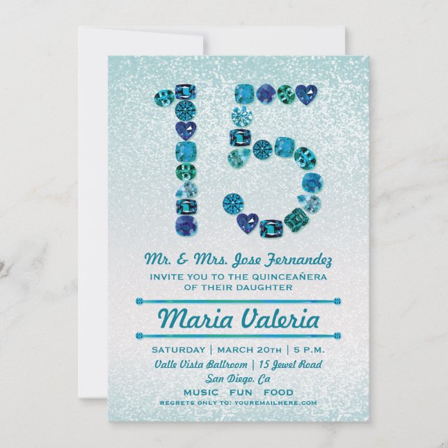 Bejeweled 15 Birthday Quinceañera Party Inbjudan (Framsida)