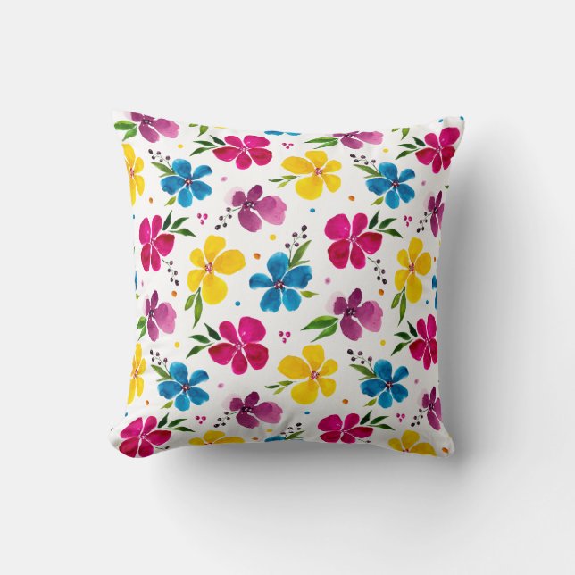 Bejeweled Boho Watercolor Blommigt Artistic Kudde (Framsida)