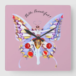 Bejeweled Dam Butterfly Art Deco-bild Fyrkantig Klocka