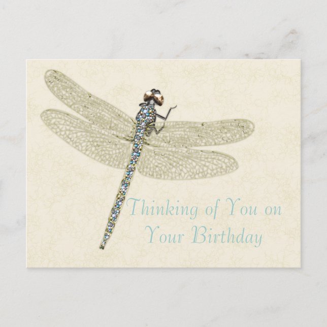 Bejeweled Dragonfly Birthday Önskemål vykort (Framsida)