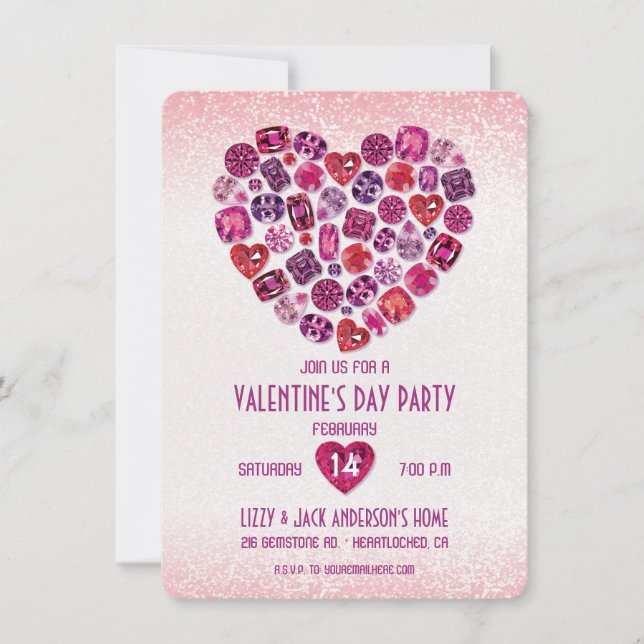 Bejeweled Heart Valentine Day Party bjudits in Inbjudningar (Framsida)