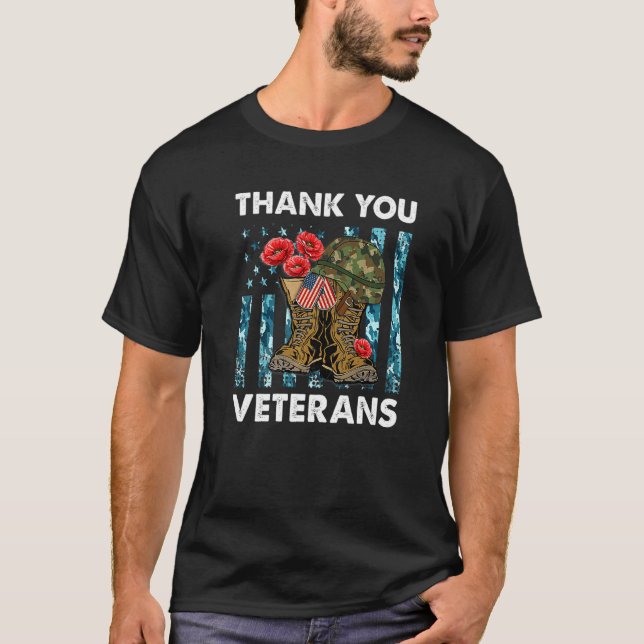 Bekämpa Boots Tack Veterans Poppy Flower Veter T Shirt (Framsida)