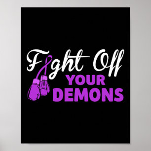 Bekämpa dina demons Lila Ribbon Boxing-handskar Poster
