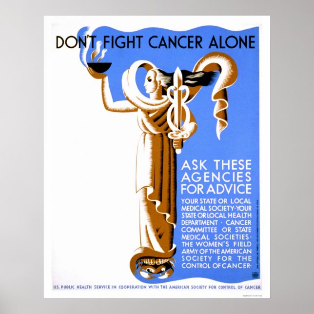 Bekämpa inte cancer Ensam 1938 WPA Poster (Framsidan)