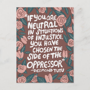Bekämpa orättvisa Desmond Tutu Quote Rosa ros Vykort