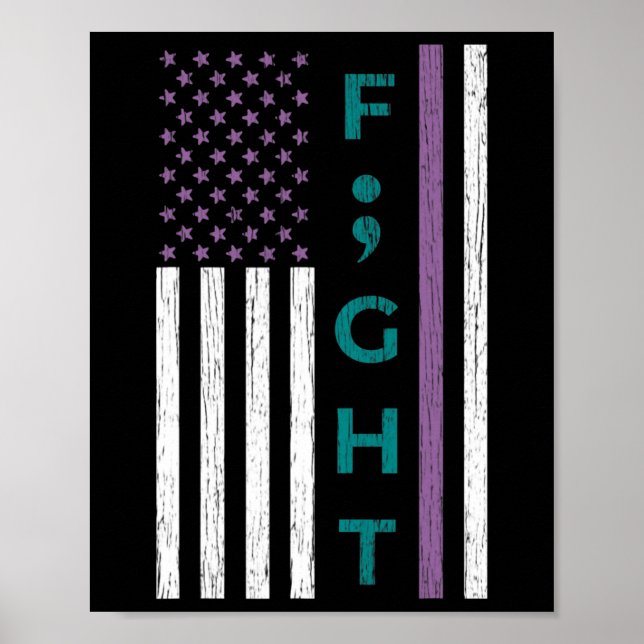 Bekämpa Semiolon Flagga Suicide Awareness Mental H Poster (Framsidan)